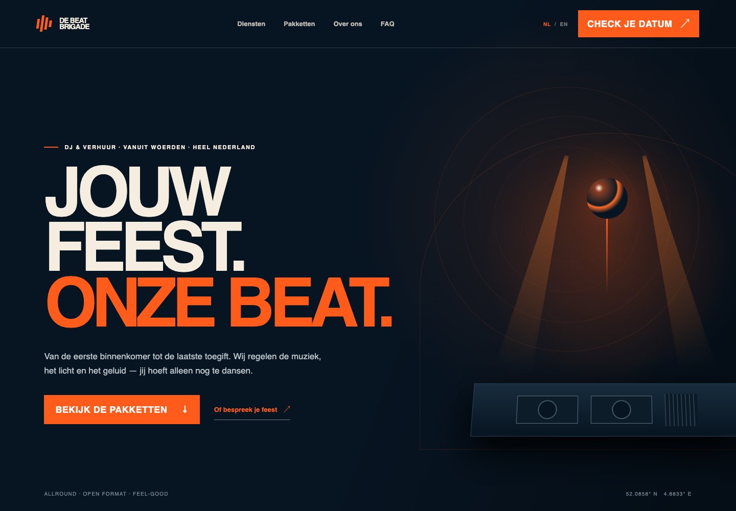 Screenshot van de website van De Beat Brigade