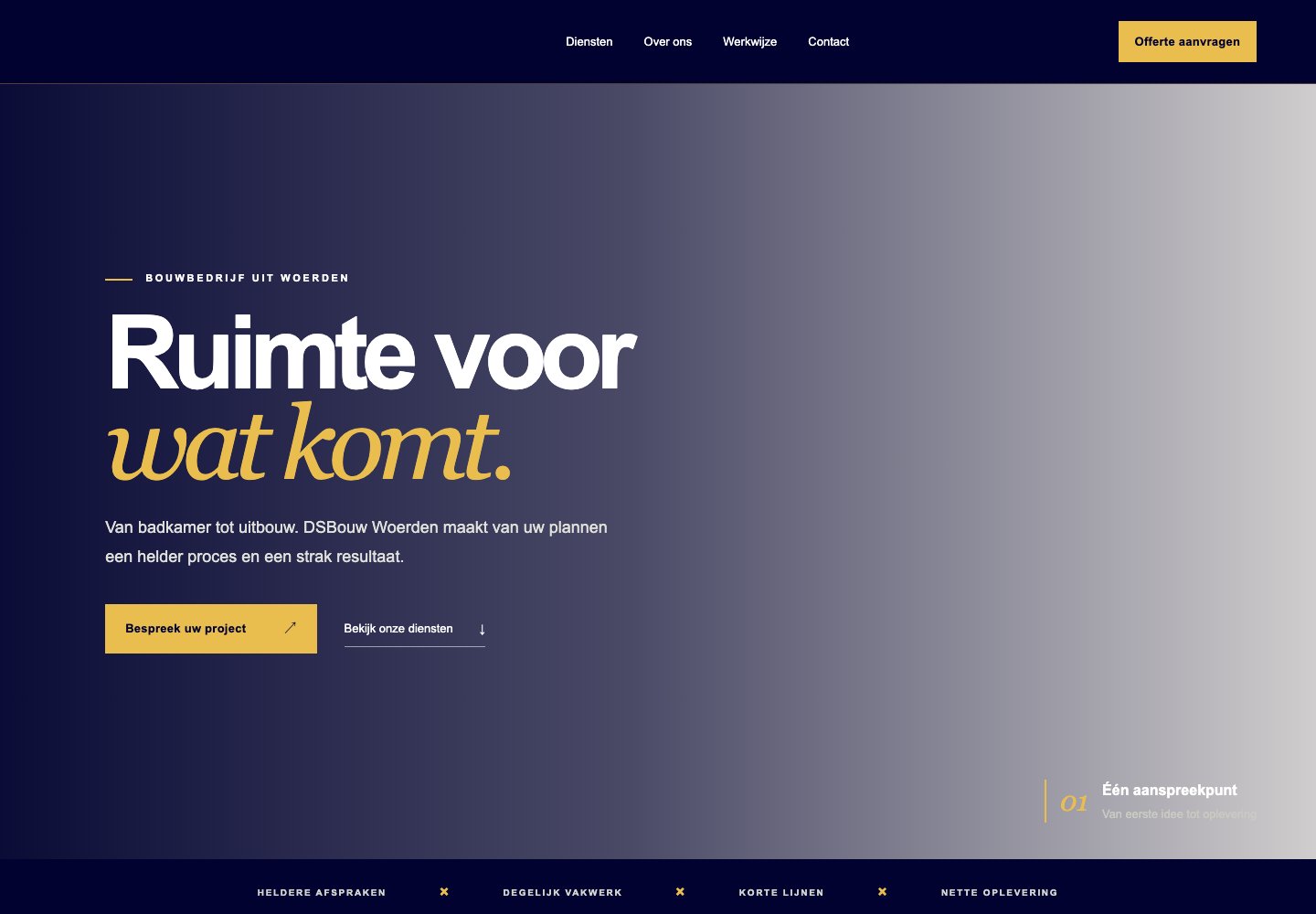 Screenshot van de website van DSB Bouw