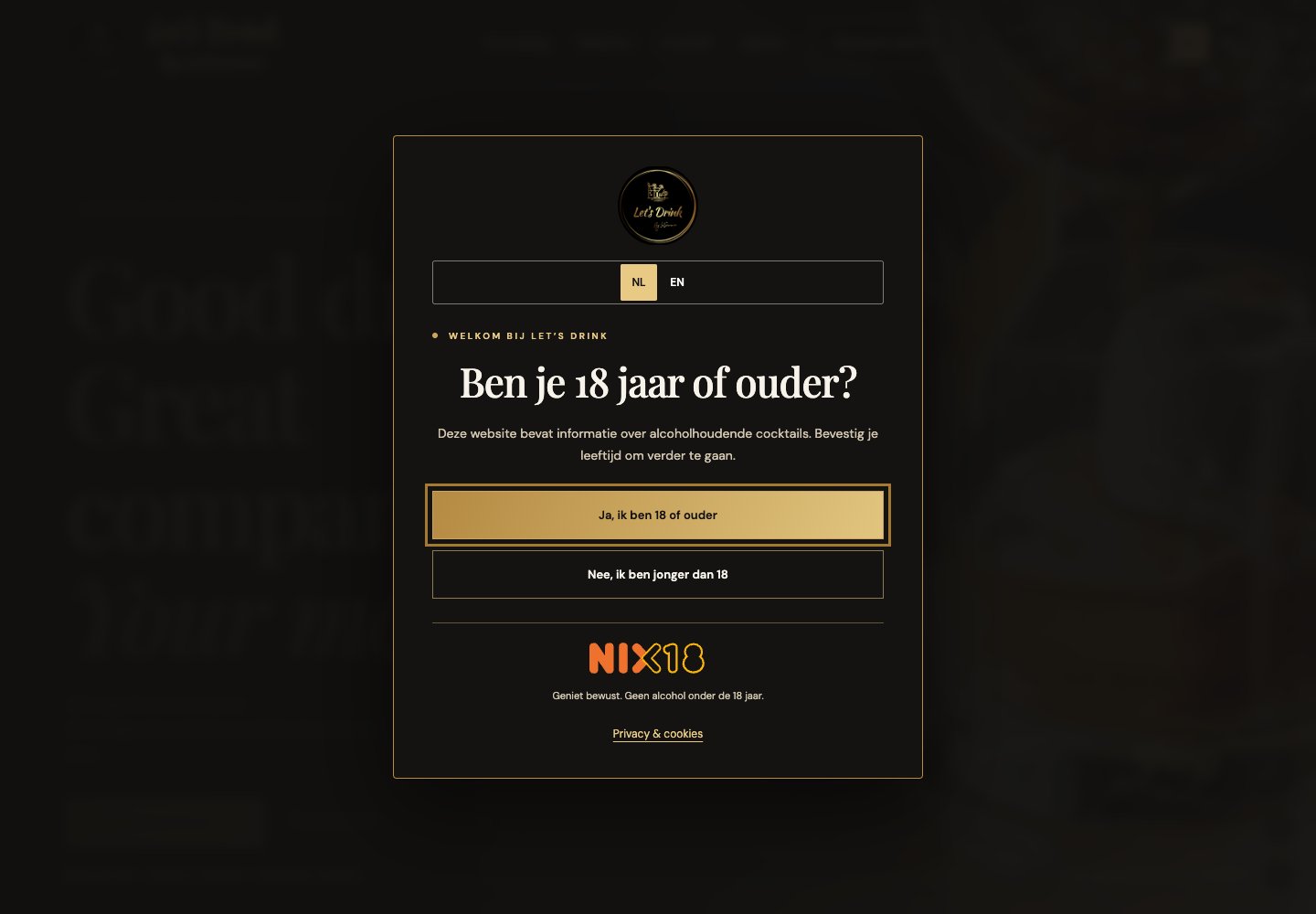 Screenshot van de website van Let’s Drink
