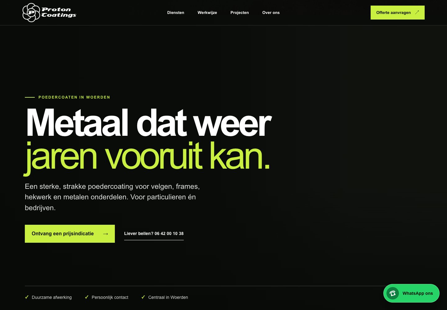 Screenshot van de website van Proton Coatings